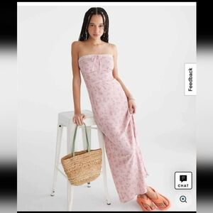 Floral Pink Strapless Maxi Dress